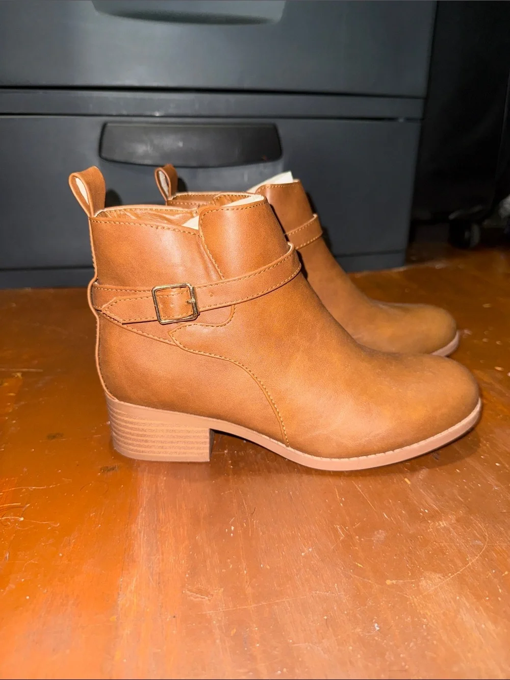 Girls Tan Ankle Bootie with Buckle Accent